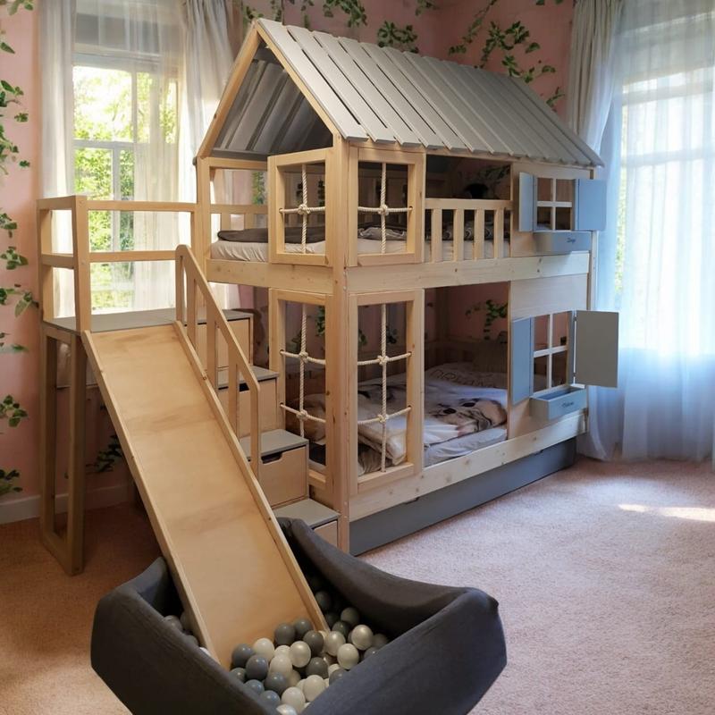 Łóżka piętrowe dla dzieci ze zjeżdżalnią