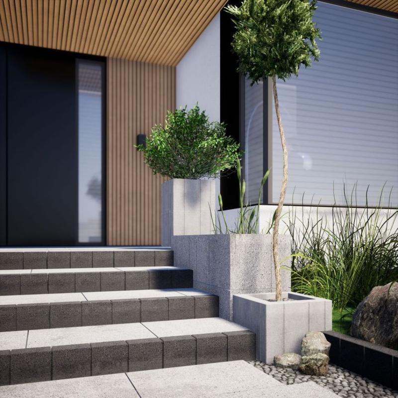 Aranżacje z donicami przy wejściu